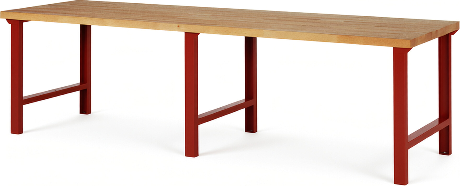 RAU Werkbank rot - Breite 300 cm - Tiefe 90 cm - Höhe 84 cm - Buche-Massiv Arbeitsplatte 40 mm