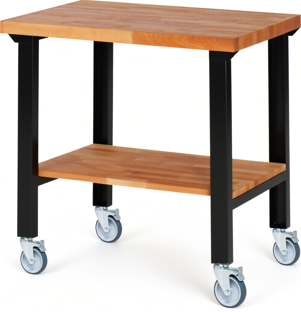 RAU Werkbank schwarz - Breite 100 cm - Tiefe 70 cm - Höhe 100 cm - Buche-Massiv Arbeitsplatte 40 mm