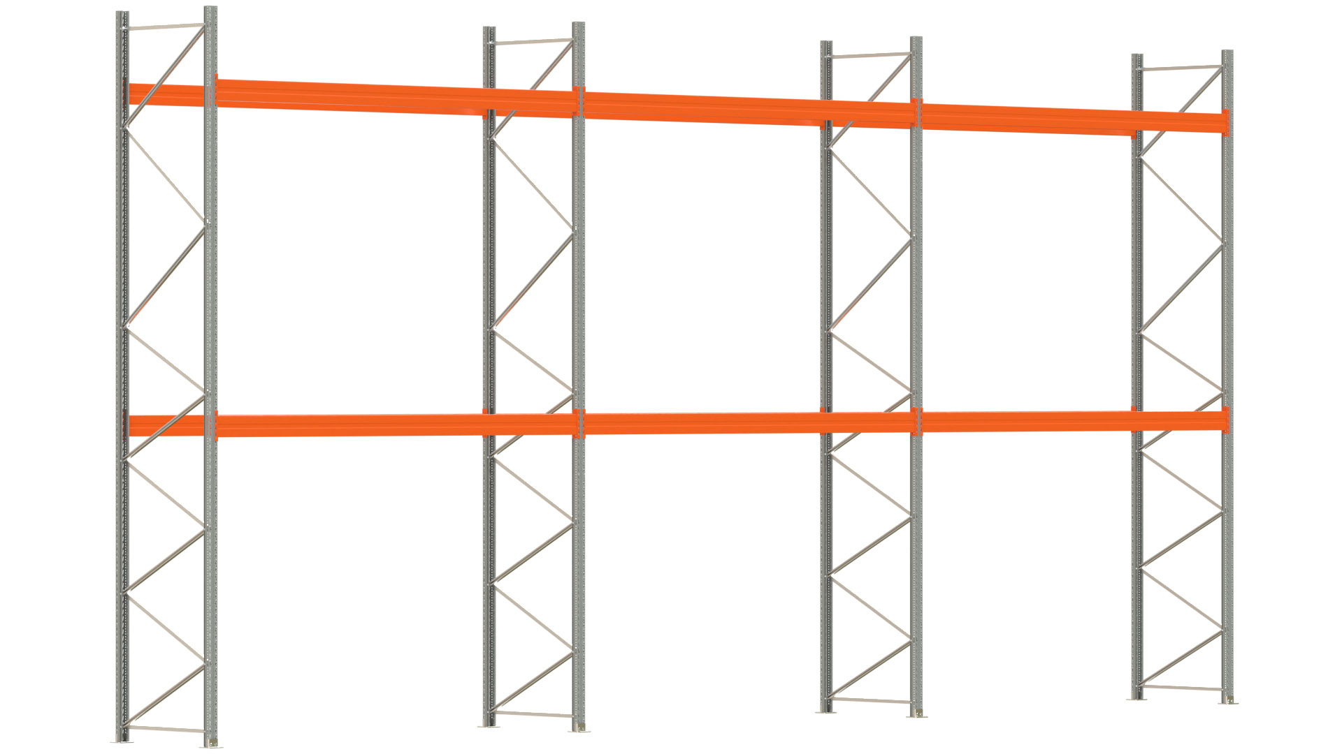 Palettenregal ARTUS - Breite 1114 cm - Höhe 550 cm - Tiefe 110 cm - 2 Träger-Ebenen - max. Fachlast 4000 kg - 36 Palettenstellplätze