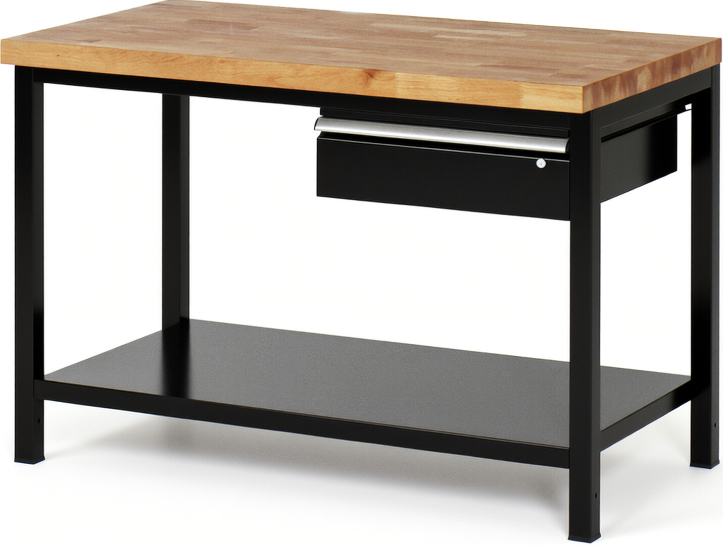 RAU Werkbank schwarz - Breite 125 cm - Tiefe 70 cm - Höhe 84 cm - Buche-Massiv Arbeitsplatte 40 mm