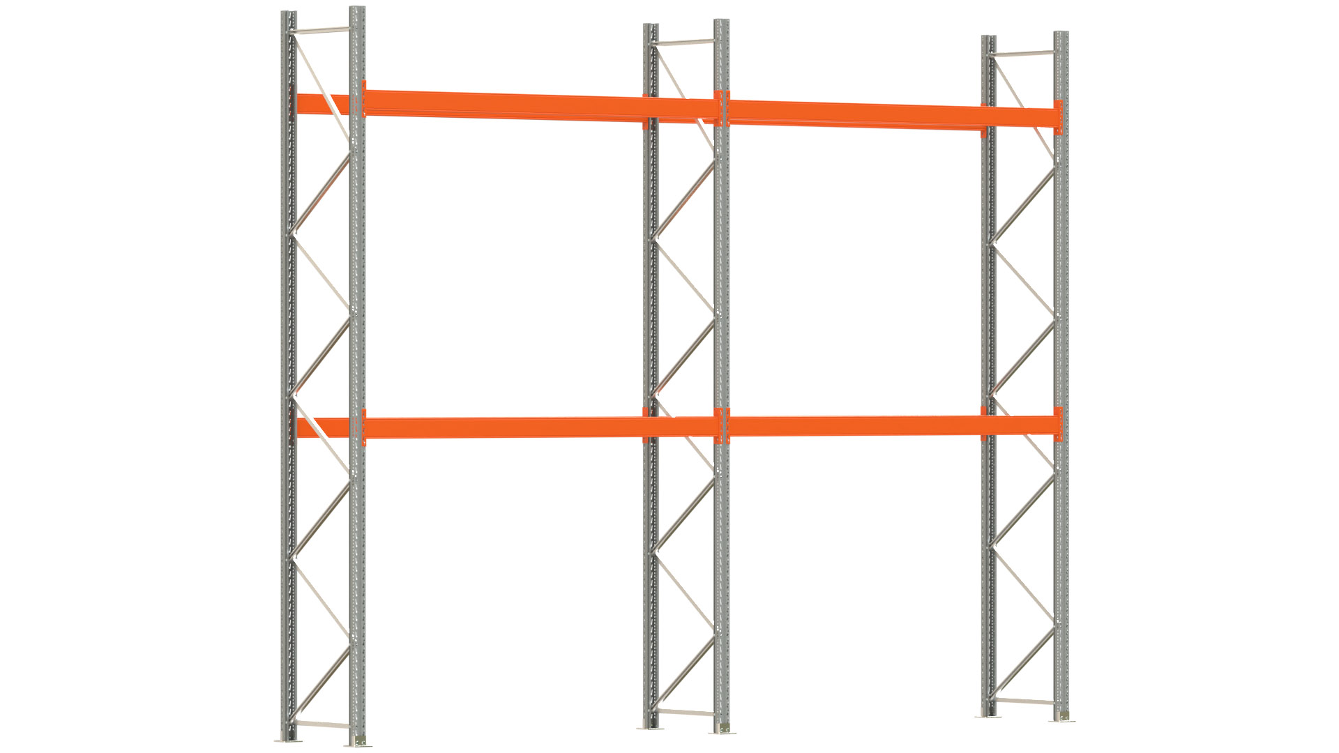 Palettenregal ARTUS - Breite 565,5 cm - Höhe 450 cm - Tiefe 80 cm - 2 Träger-Ebenen - Fachlast 3000 kg - 12 Palettenstellplätze