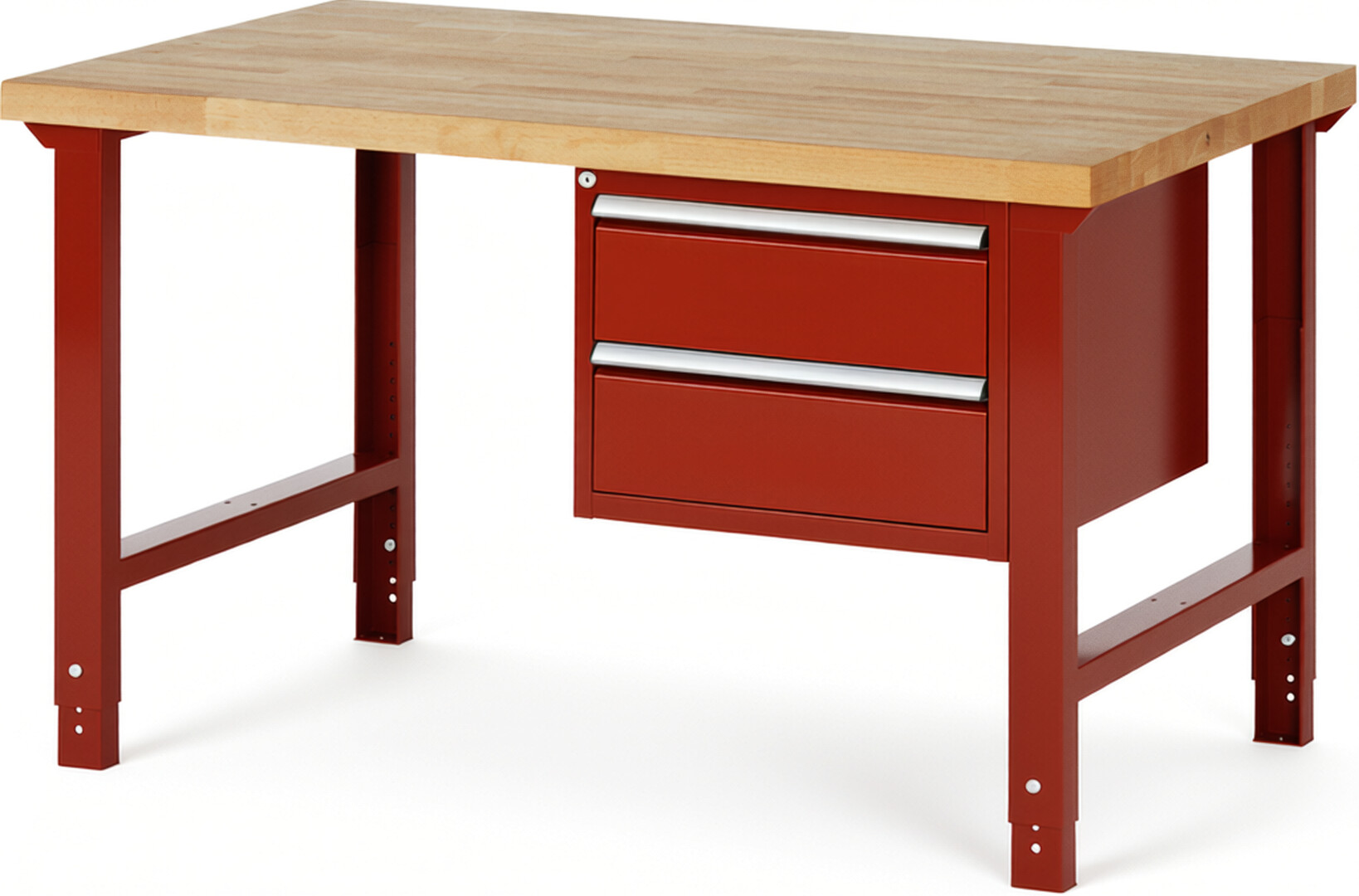 RAU Werkbank rot - Breite 150 cm - Tiefe 90 cm - Höhe 114 cm - Buche-Massiv Arbeitsplatte 40 mm