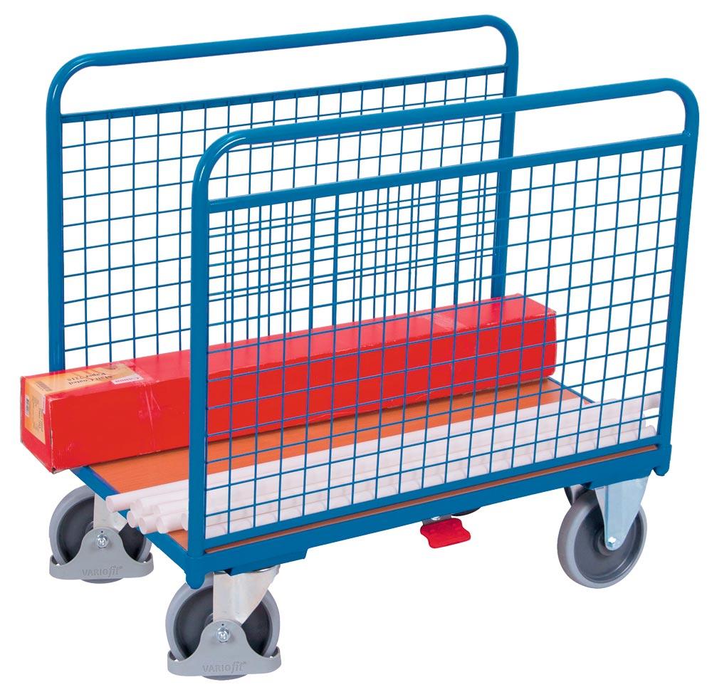 Seitenbügelwagen m. Drahtwänden, Ladefläche LxB 1260x740 mm, Außenmaße LxBxH 1260x800x1045 mm, TL 500 kg, RAL 5010 Enzianblau