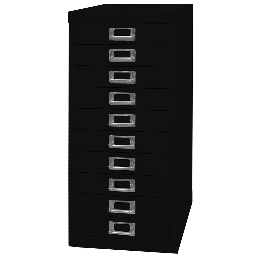 Schubladenschrank aus Stahl, BxTxH 279x380x590 mm, 10 Schubladen 51 mm, DIN A4, schwarz