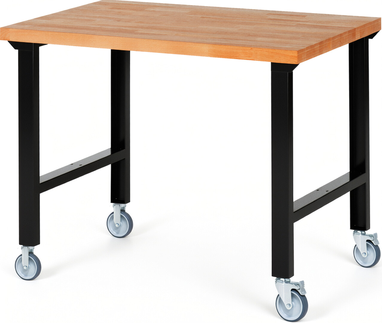 RAU Werkbank schwarz - Breite 125 cm - Tiefe 90 cm - Höhe 100 cm - Buche-Massiv Arbeitsplatte 40 mm