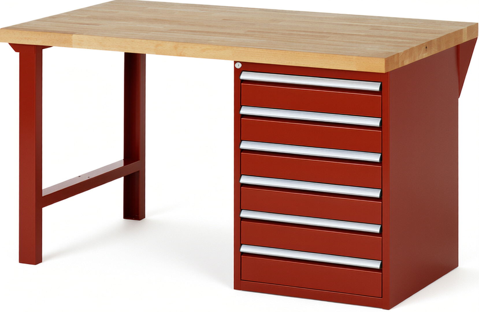 RAU Werkbank rot - Breite 150 cm - Tiefe 90 cm - Höhe 84 cm - Buche-Massiv Arbeitsplatte 40 mm