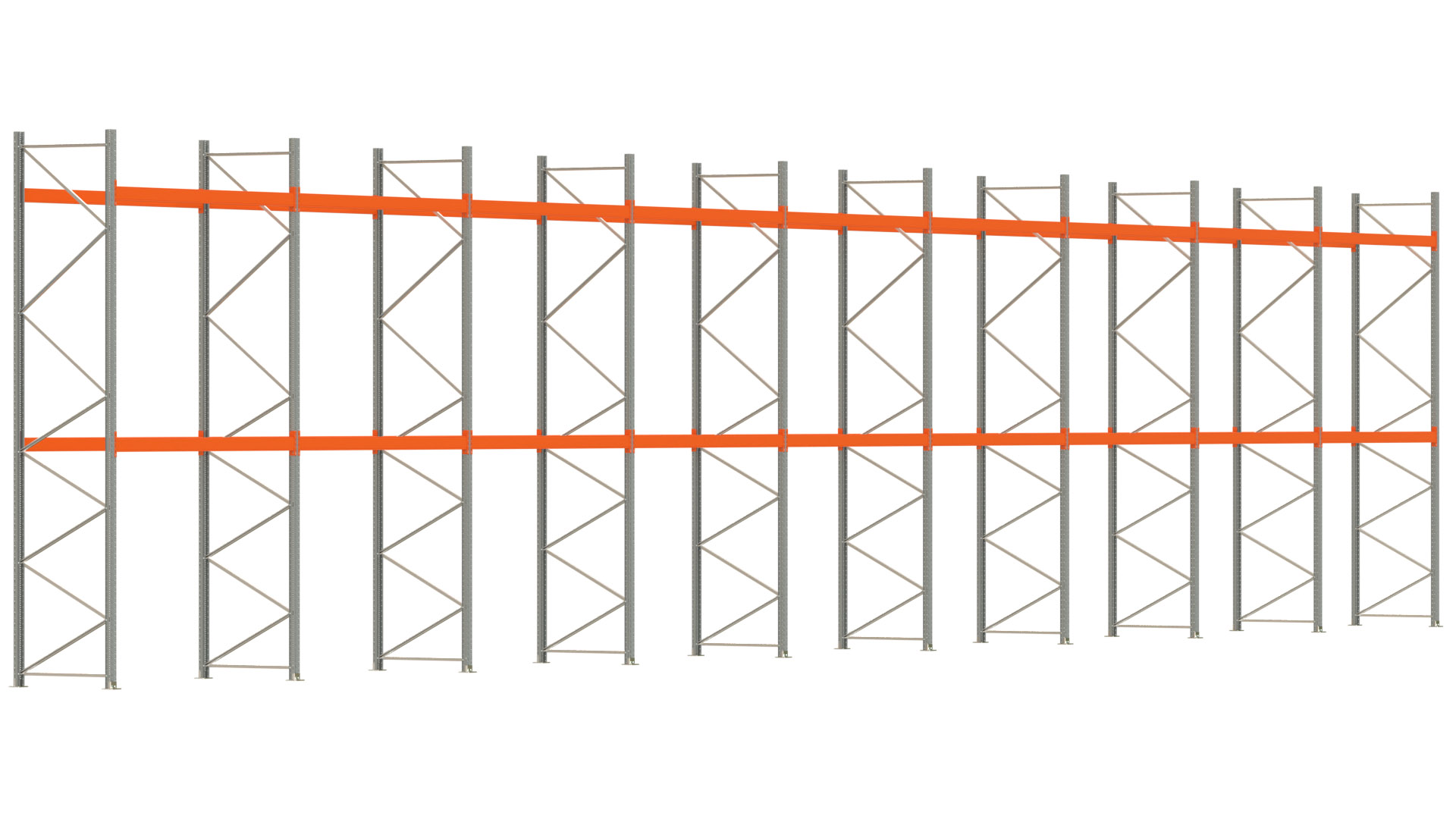 Palettenregal ARTUS - Breite 2515 cm - Höhe 500 cm - Tiefe 110 cm - Fachlast 3000 kg - 81 Palettenstellplätze