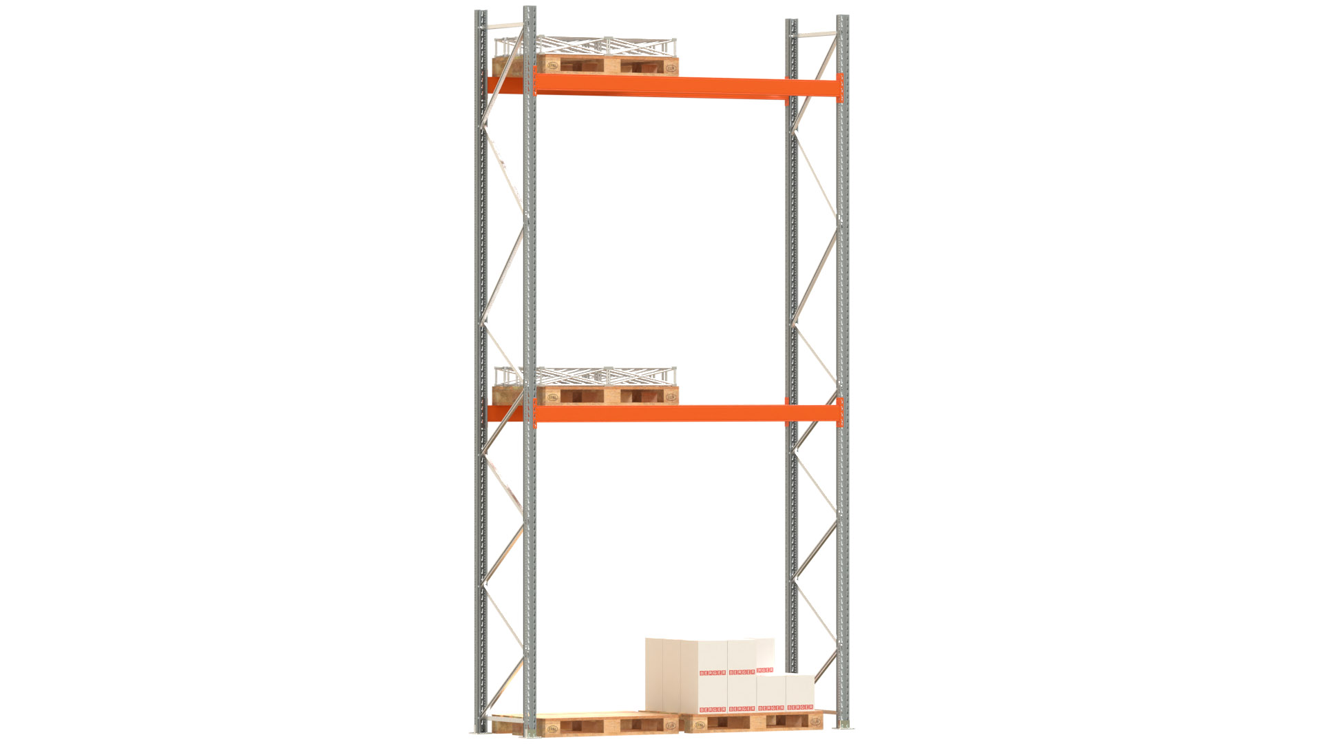 Palettenregal ARTUS - Breite 287 cm - Höhe 550 cm - Tiefe 80 cm - 2 Träger-Ebenen - Fachlast 3000 kg - 6 Palettenstellplätze