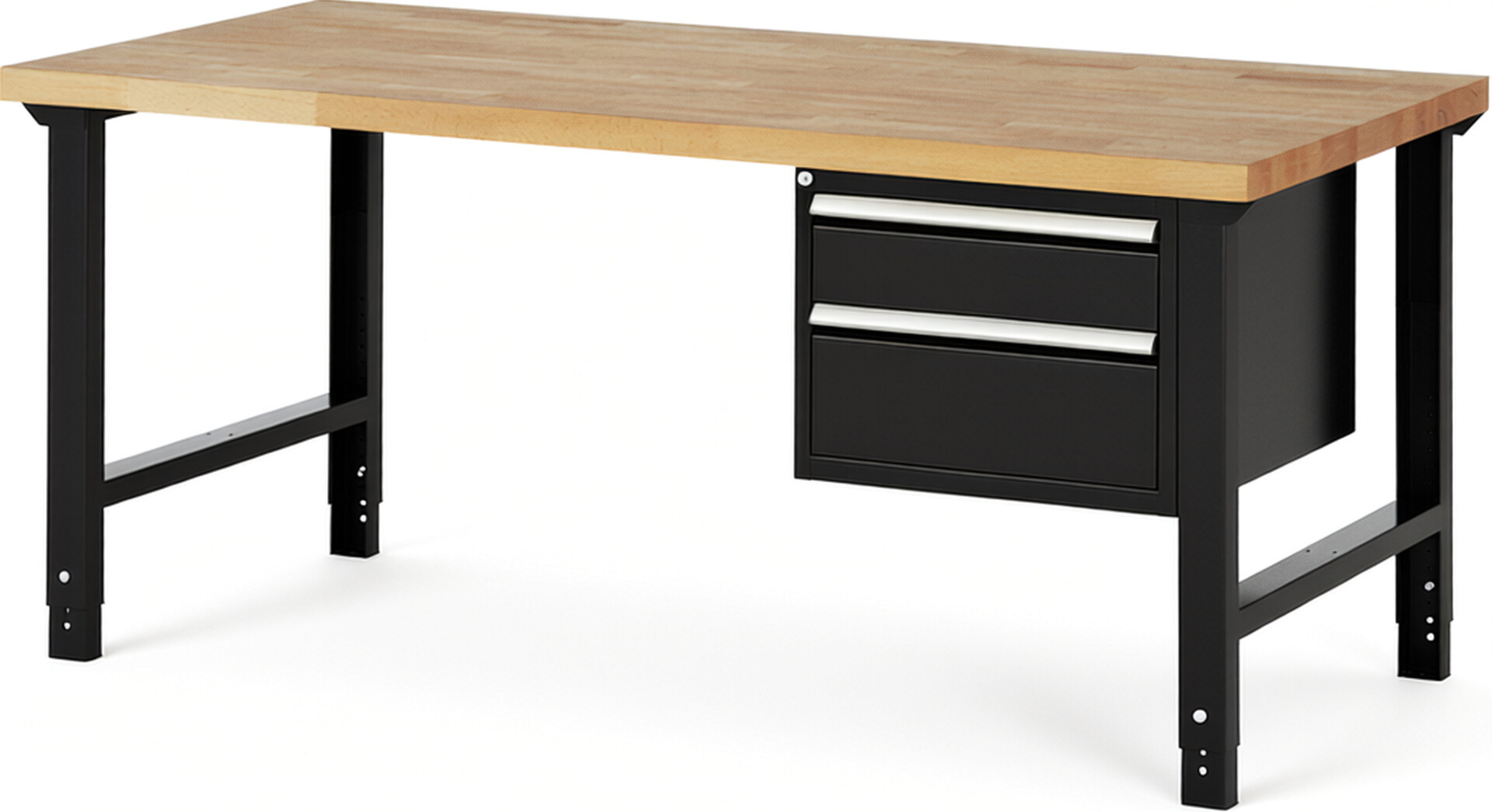 RAU Werkbank schwarz - Breite 200 cm - Tiefe 90 cm - Höhe 114 cm - Buche-Massiv Arbeitsplatte 40 mm