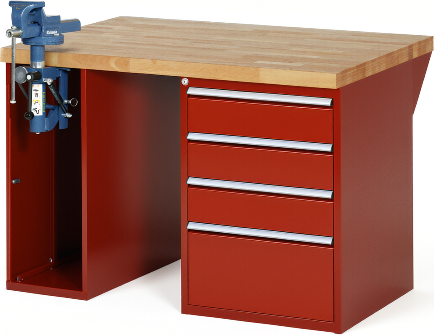 RAU Werkbank rot - Breite 125 cm - Tiefe 90 cm - Höhe 89 cm - Buche-Massiv Arbeitsplatte 40 mm