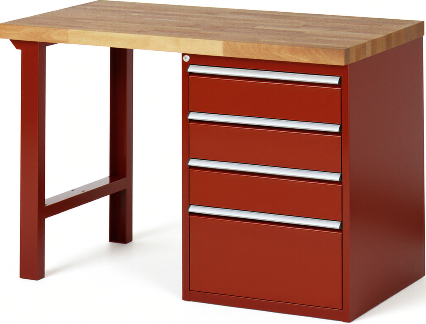 RAU Werkbank rot - Breite 125 cm - Tiefe 70 cm - Höhe 89 cm - Buche-Massiv Arbeitsplatte 40 mm