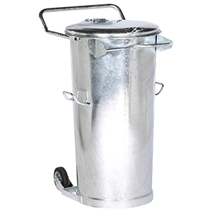 System-Mülleimer, fahrbar, ohne Verschlussbügel, Scharnierdeckel, Vol. 110 l, Durchm.xH 476x935 mm, feuerverzinkt