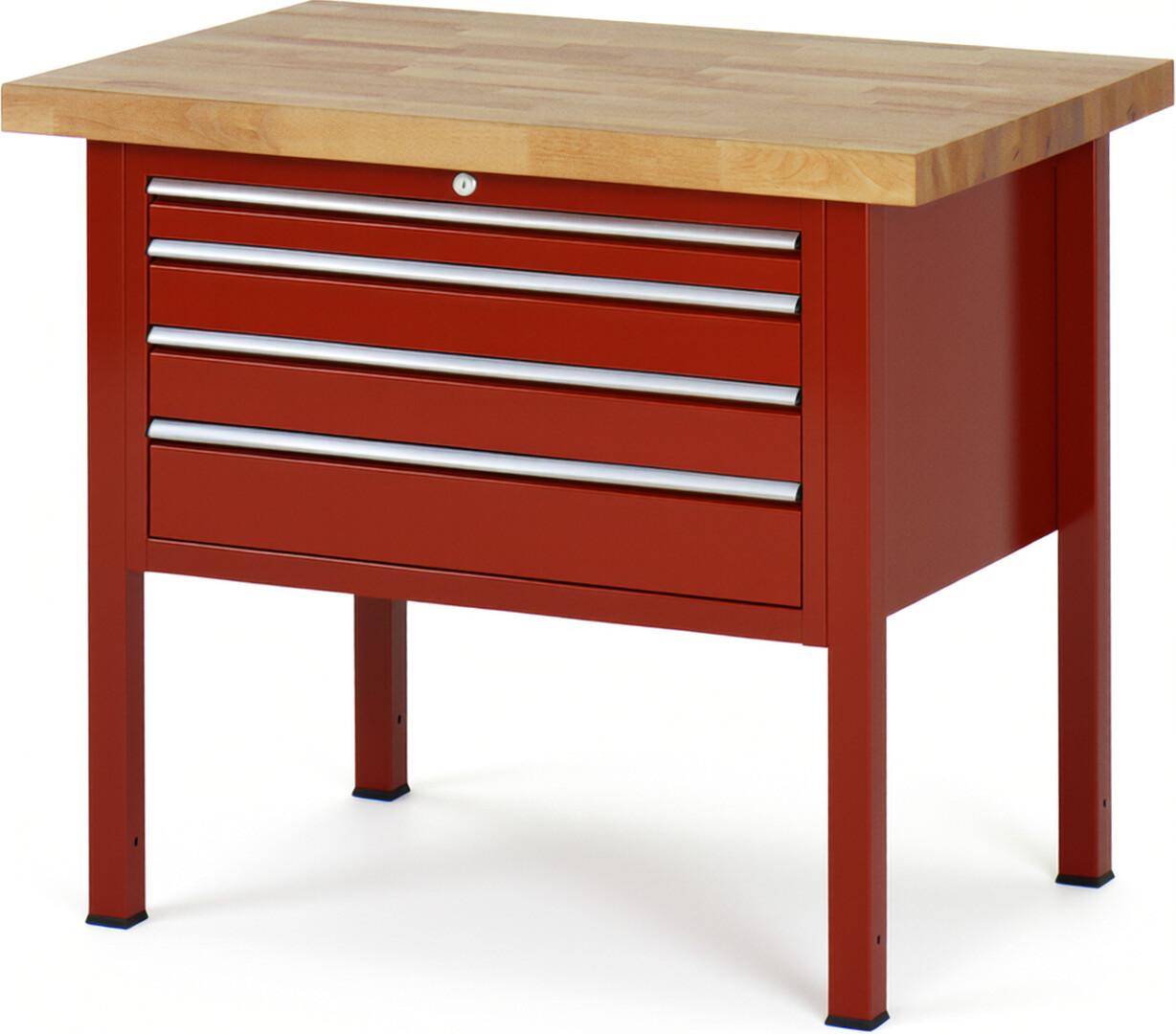 Werkbank Modell 8232 rot, BxTxH 1000x700x840 mm,  Buche-Massiv Arbeitsplatte 40 mm,  4 Schubladen mit  Auszug 90 %