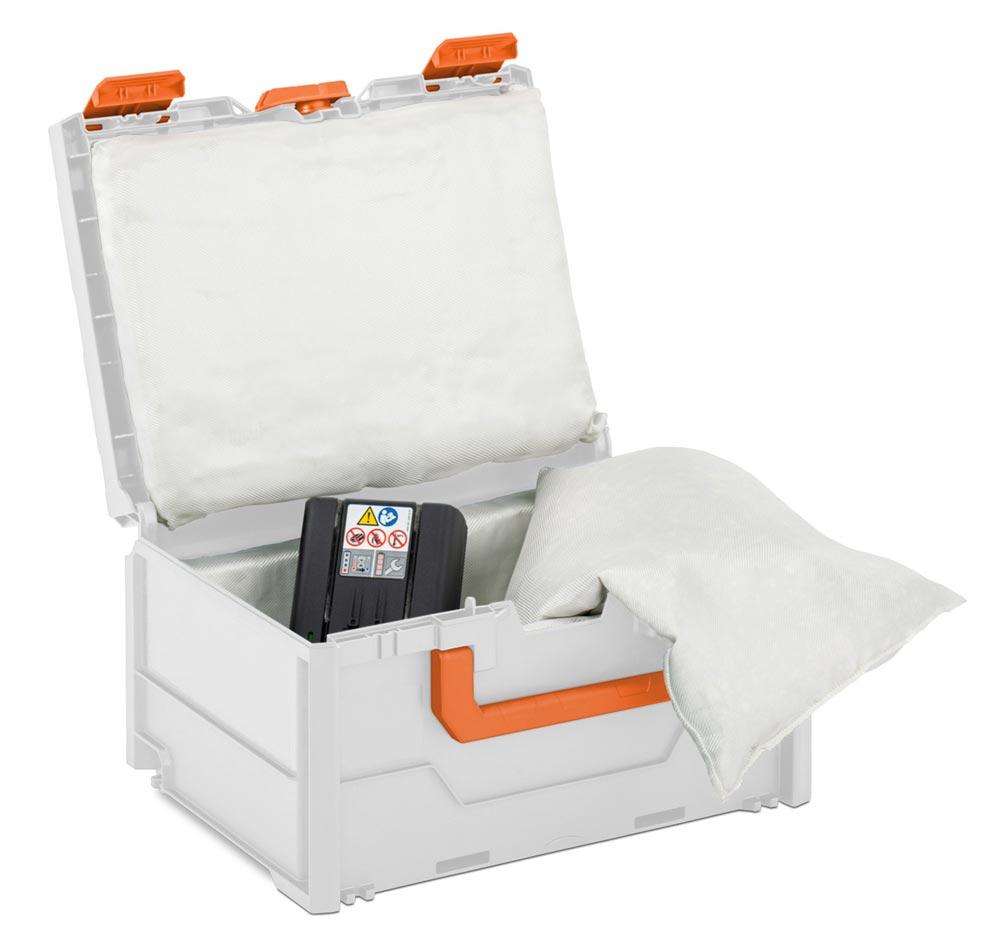 Akku-Systembrandschutzbox, BxTxH 400x300x215 mm, nicht brennbare Innenauskleidung, UN-Zulassung