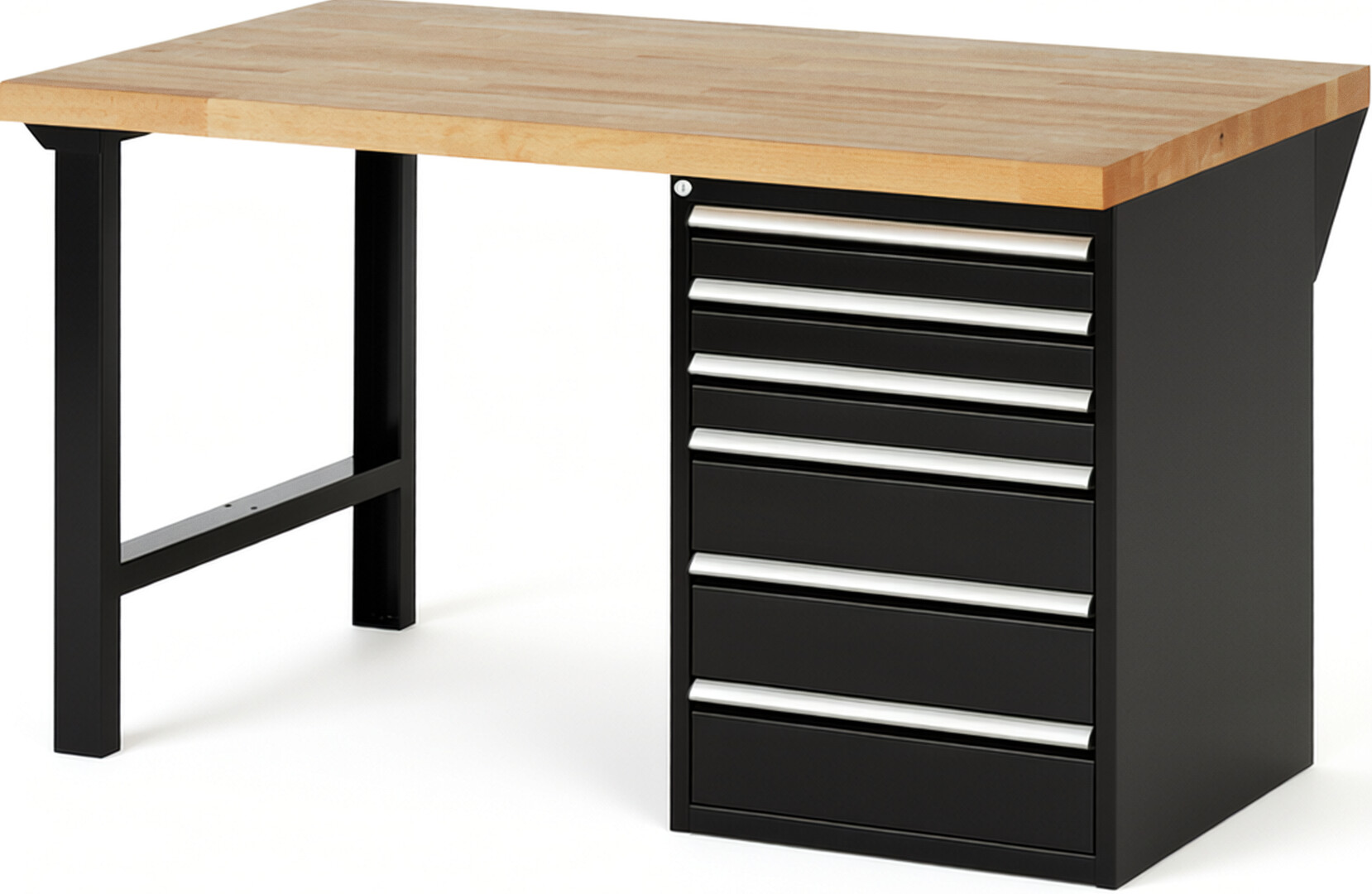 RAU Werkbank schwarz - Breite 150 cm - Tiefe 90 cm - Höhe 89 cm - Buche-Massiv Arbeitsplatte 40 mm