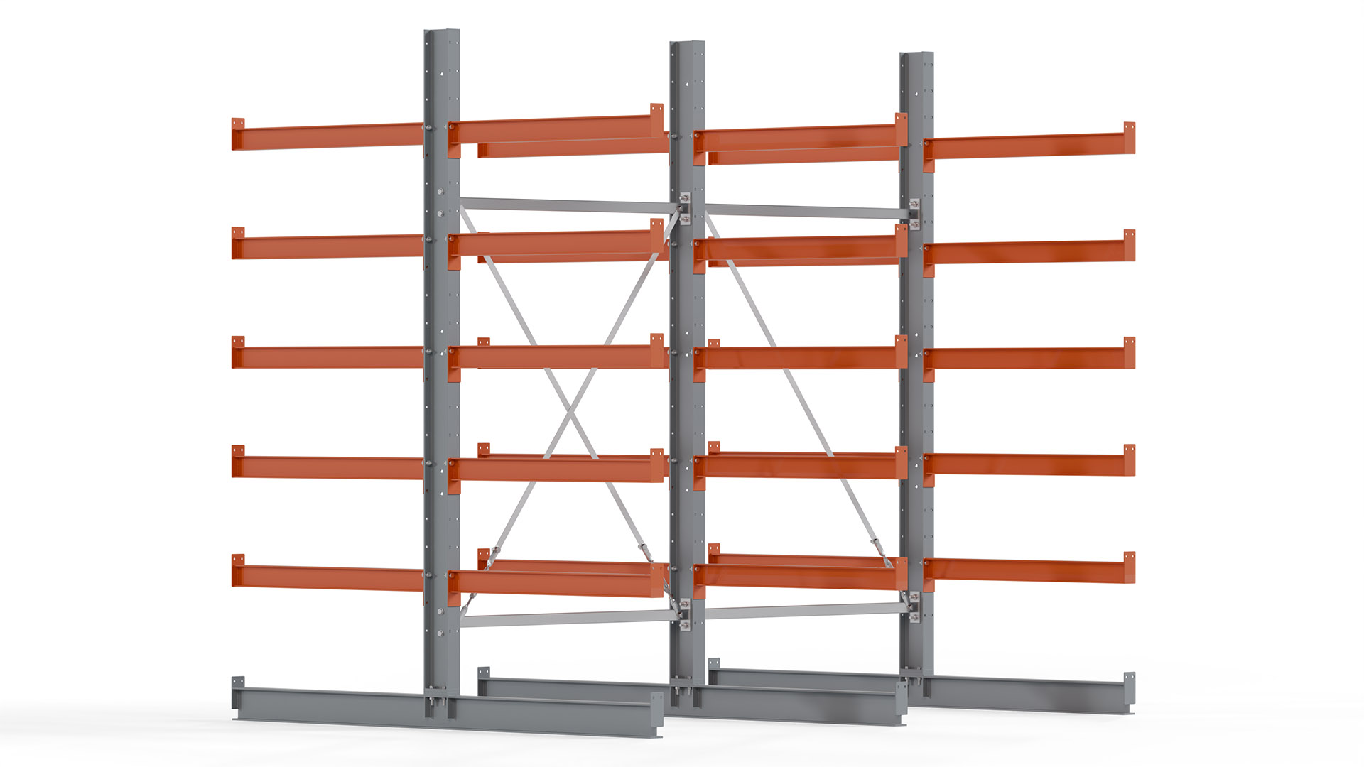 Kragarmregal KARL basic - lackiert - Breite: 256 cm - Höhe: 250 cm - Tiefe: 100 cm - Traglast je Kragarm: 450 kg - beidseitig