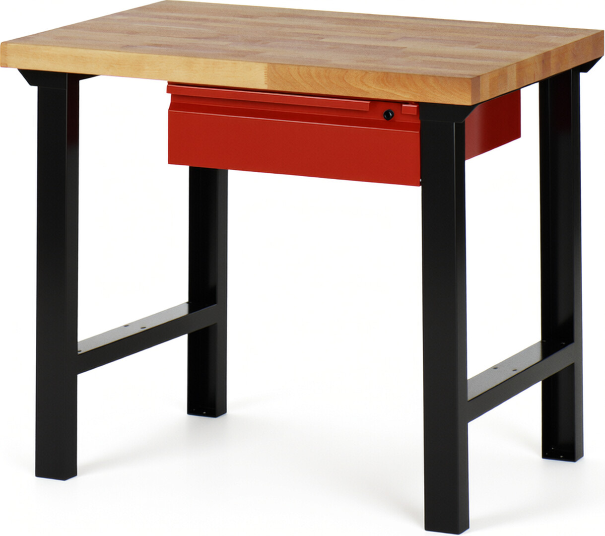 Werkbank schwarz - rot, Breite 100 cm, Tiefe 70 cm, Höhe 84 cm, 1 Schublade(n), Platte: Buche-Massiv-Arbeitsplatte