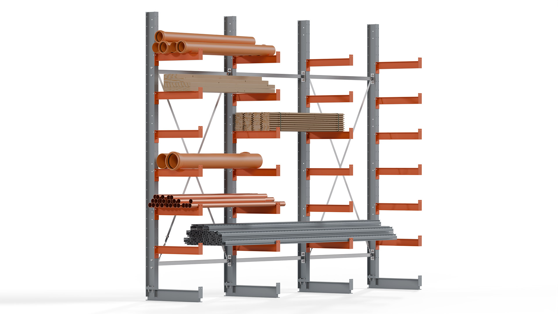 Kragarmregal KARL basic - lackiert - Breite: 384 cm - Höhe: 300 cm - Tiefe: 60 cm - Traglast je Kragarm: 730 kg - einseitig