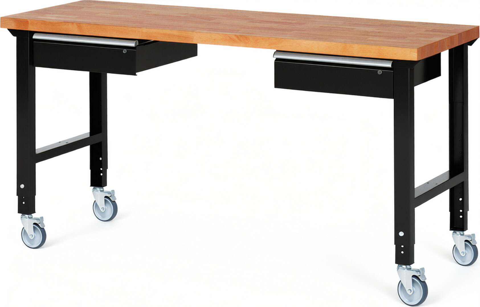 RAU Werkbank schwarz - Breite 200 cm - Tiefe 70 cm - Höhe 100 cm - Buche-Massiv Arbeitsplatte 40 mm