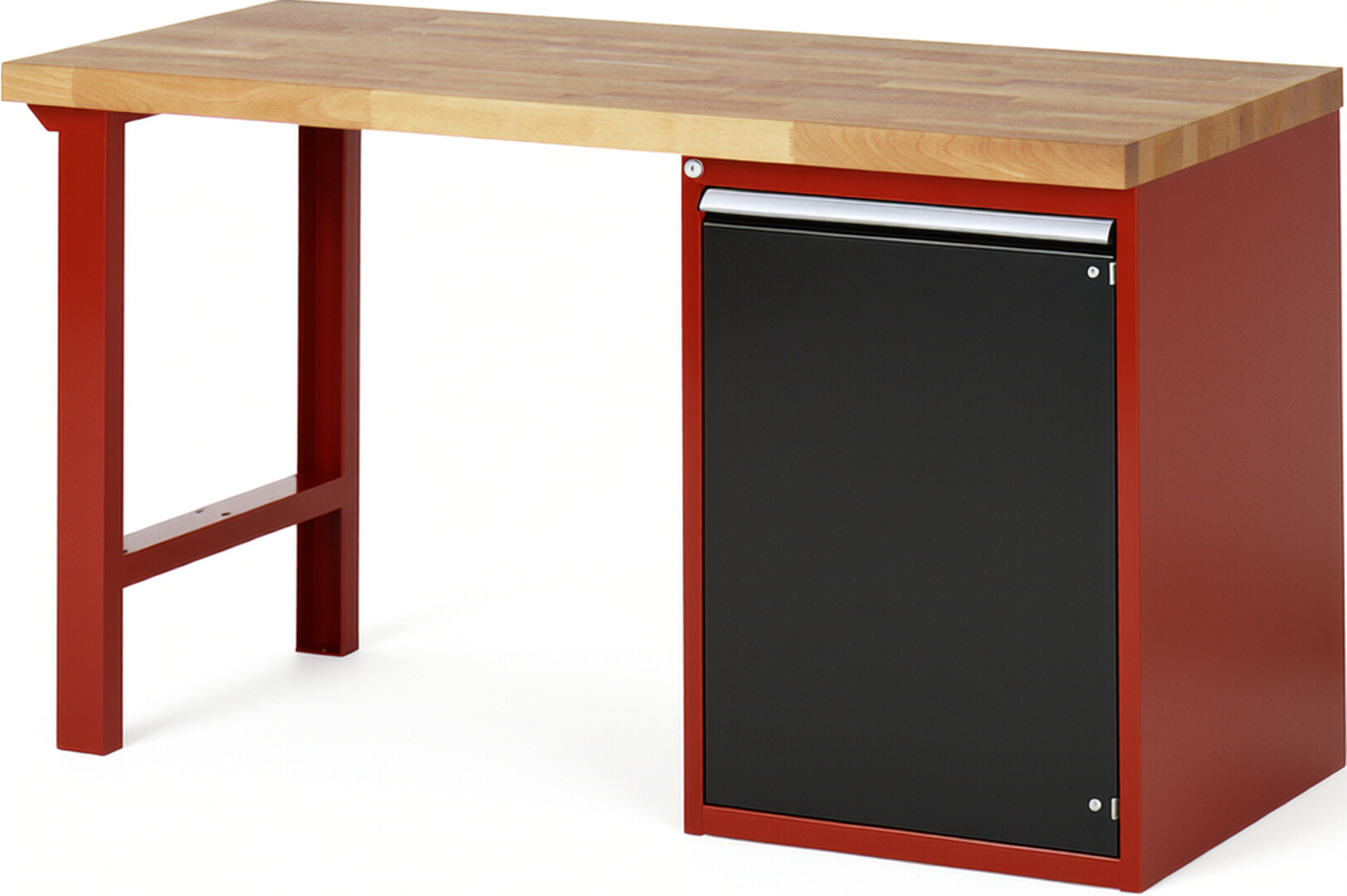 Werkbank Modell 7501 rot - schwarz, BxTxH 1500x700x890 mm,  Buche-Massiv Arbeitsplatte 40 mm