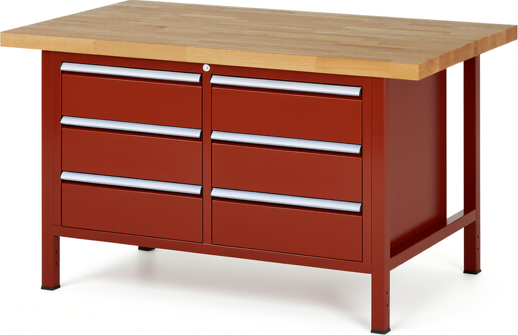 RAU Werkbank rot - Breite 150 cm - Tiefe 90 cm - Höhe 84 cm - Buche-Massiv Arbeitsplatte 40 mm