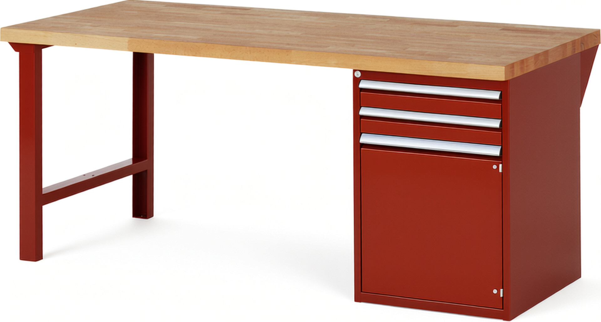 RAU Werkbank rot - Breite 200 cm - Tiefe 90 cm - Höhe 89 cm - Buche-Massiv Arbeitsplatte 40 mm