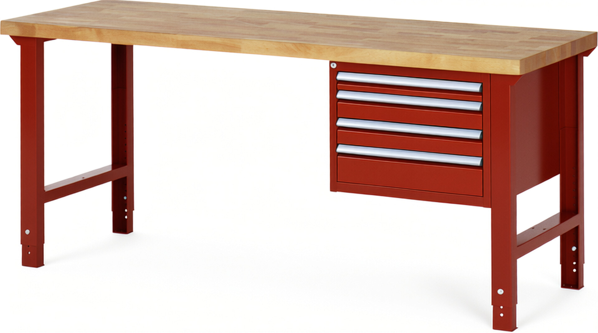 RAU Werkbank rot - Breite 200 cm - Tiefe 70 cm - Höhe 114 cm - Buche-Massiv Arbeitsplatte 40 mm