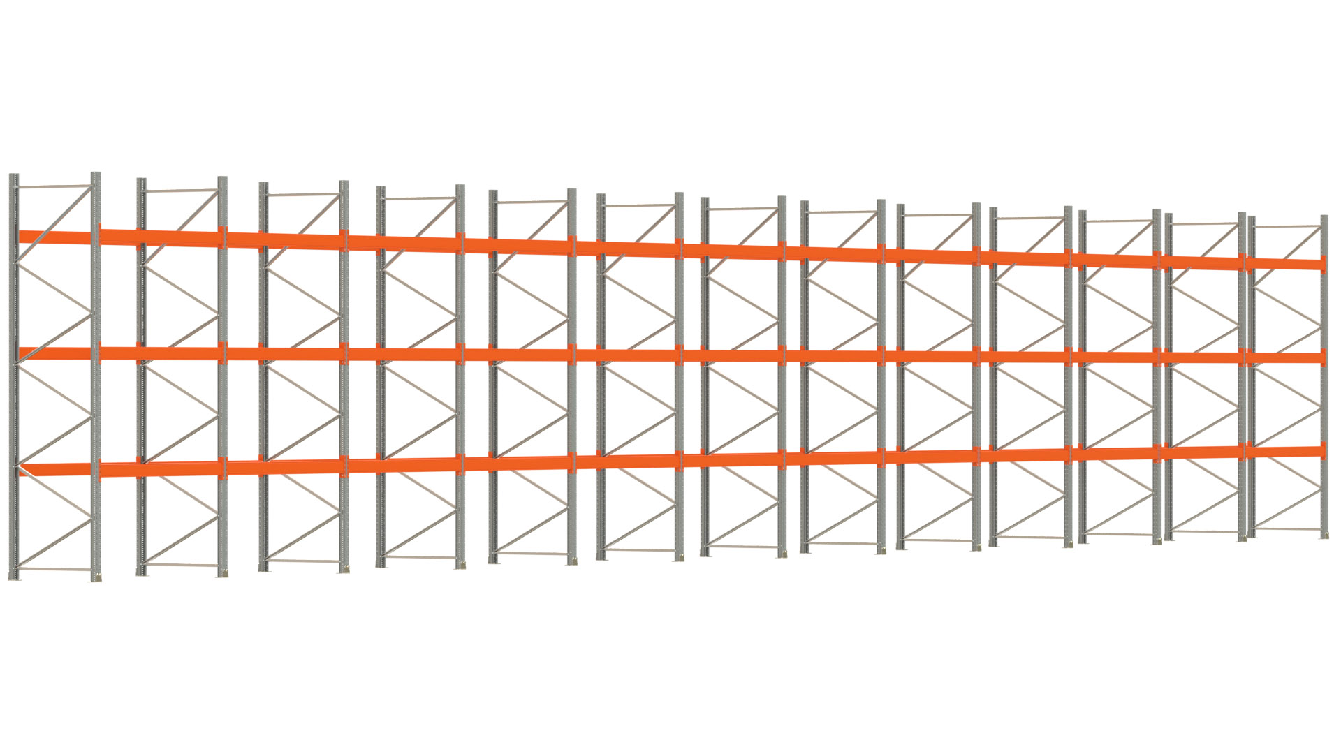 Palettenregal ARTUS - Breite 2390,5 cm - Höhe 400 cm - Tiefe 110 cm - 3 Träger-Ebenen - max. Fachlast 3000 kg - 96 Palettenstellplätze