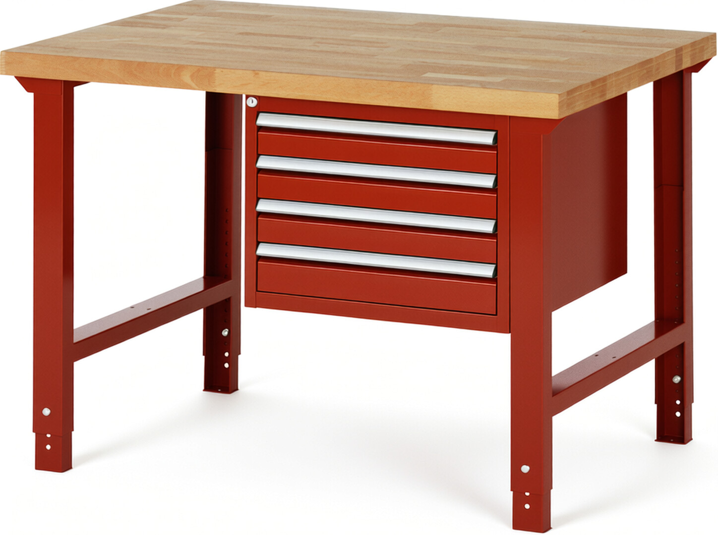 RAU Werkbank rot - Breite 125 cm - Tiefe 90 cm - Höhe 114 cm - Buche-Massiv Arbeitsplatte 40 mm