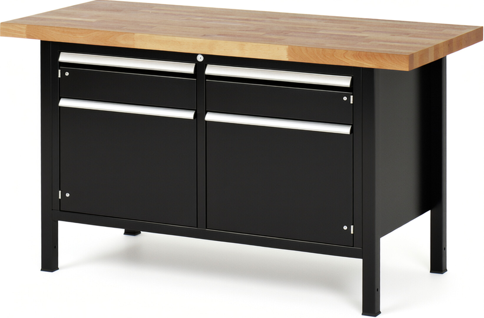 Werkbank Modell 8465 schwarz, BxTxH 1500x700x840-1040 mm,  Buche-Massiv Arbeitsplatte 40 mm