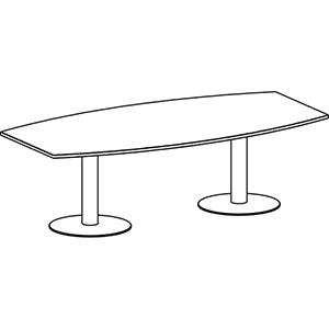 Konferenztisch, BxTxH 2400x800/1200x720 mm, Tonnenform Plattenfarbe lichtgrau, Säule silber, Tellerfuß anthrazit