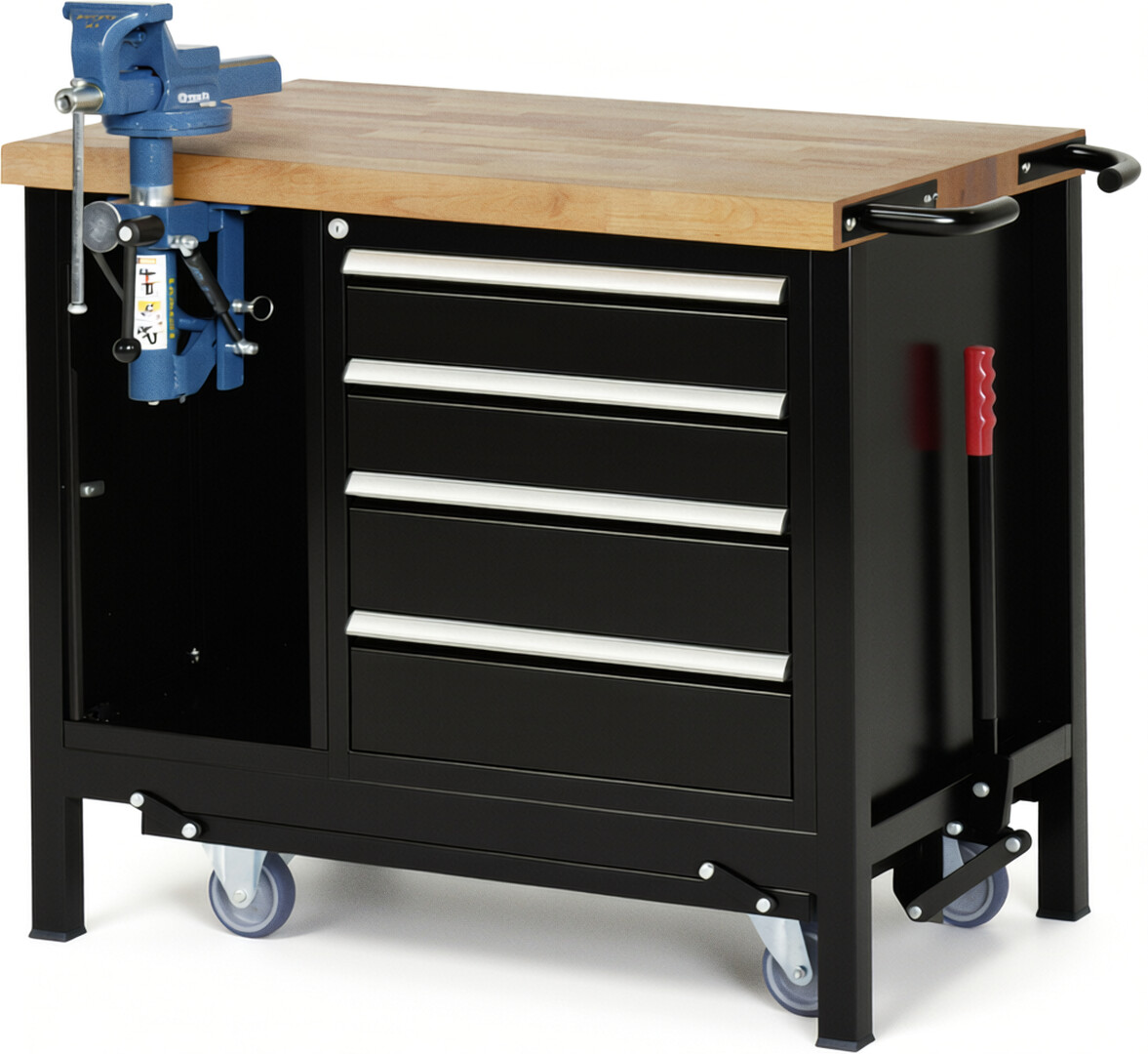 RAU Werkbank schwarz - Breite 100 cm - Tiefe 70 cm - Höhe 88 cm - Buche-Massiv Arbeitsplatte 40 mm