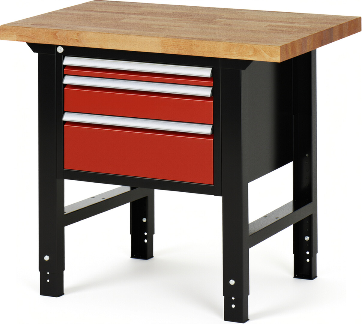 RAU Werkbank schwarz - rot - Breite 100 cm - Tiefe 70 cm - Höhe 114 cm - Buche-Massiv Arbeitsplatte 40 mm