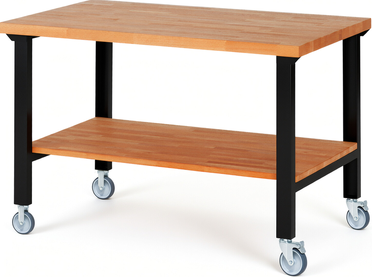 Fahrbare Werkbank Modell 7000 schwarz, BxTxH 1500x900x1000 mm,  Buche-Massiv Arbeitsplatte 40 mm