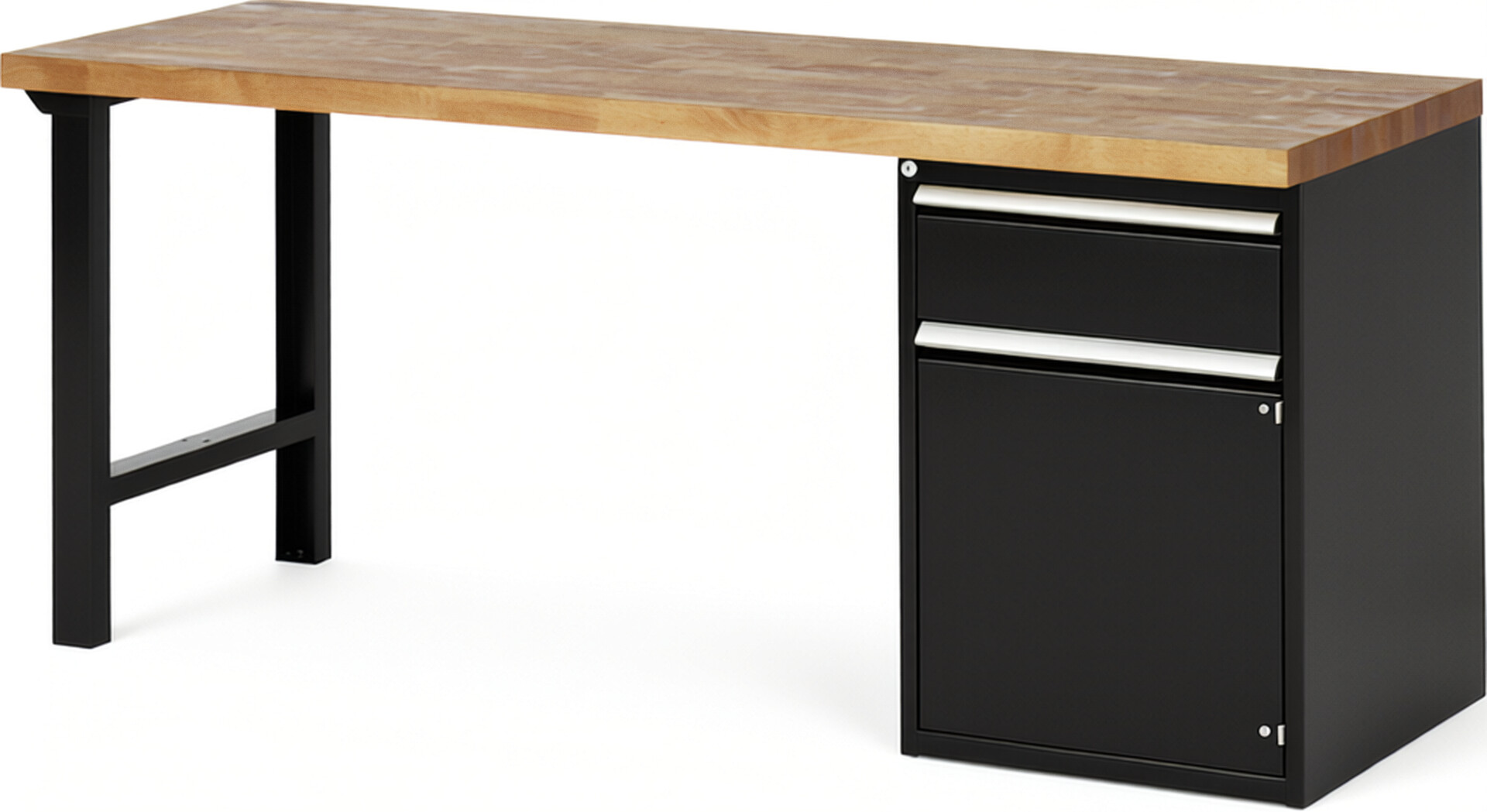 RAU Werkbank schwarz - Breite 200 cm - Tiefe 70 cm - Höhe 84 cm - Buche-Massiv Arbeitsplatte 40 mm