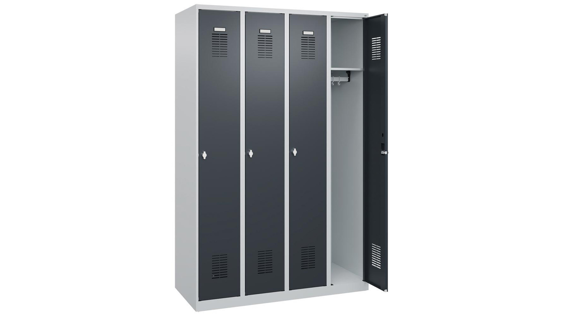 Spind - Garderobenschrank, Breite 120 cm, Höhe 185 cm, Tiefe 50 cm, 4 Abteil(e)