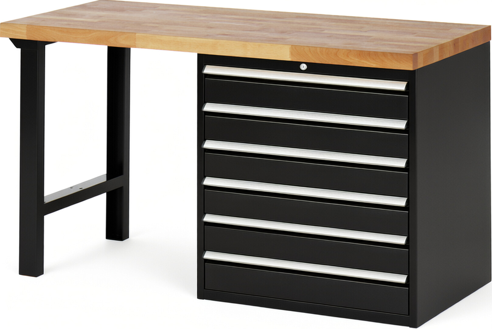 RAU Werkbank schwarz - Breite 150 cm - Tiefe 70 cm - Höhe 89 cm - Buche-Massiv Arbeitsplatte 40 mm