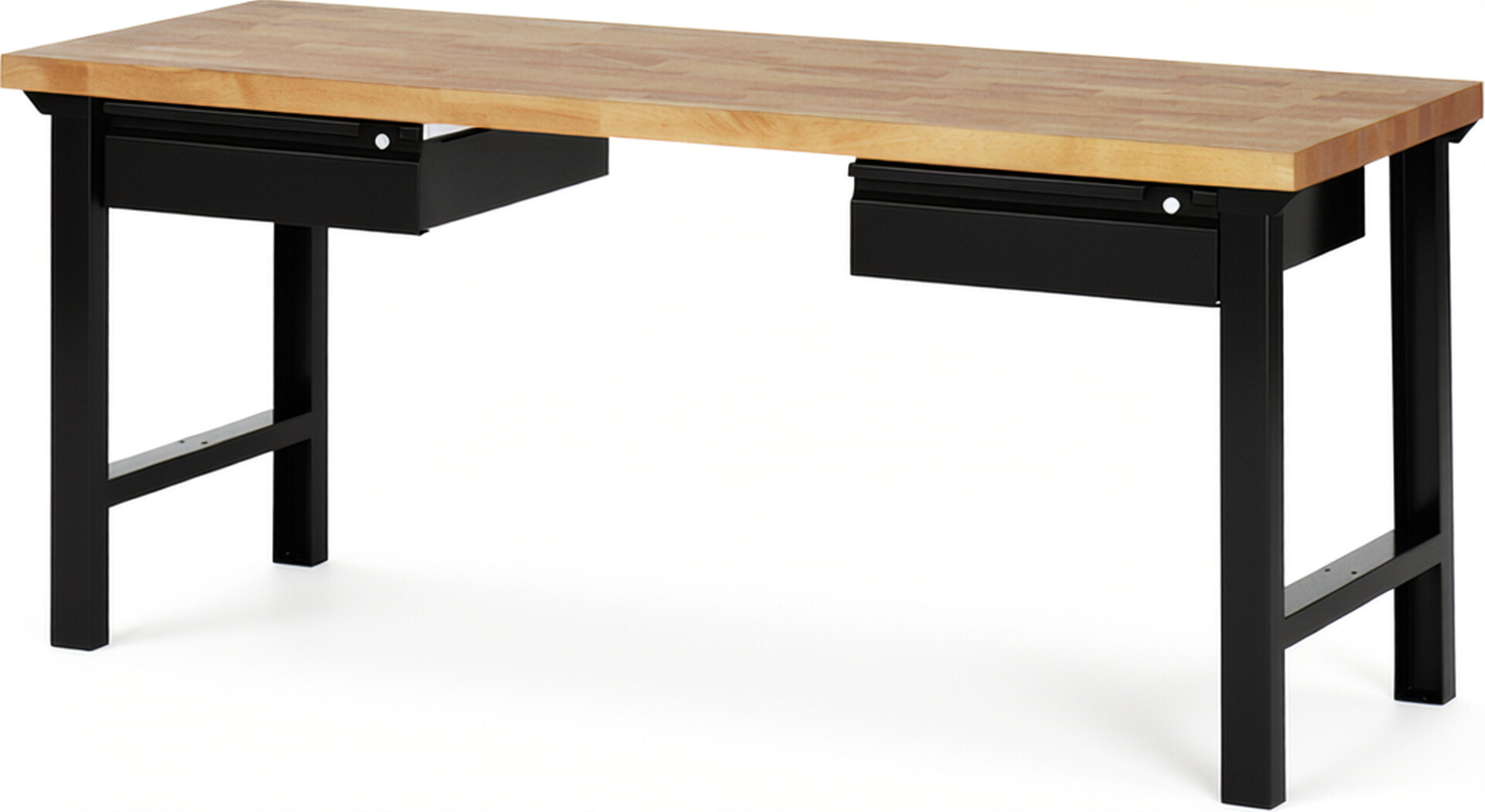 Werkbank - Modell 7002 BASIC schwarz, BxTxH 2000x700x840 mm,  Buche-Massiv Arbeitsplatte 40 mm,  2 Schubladen mit  Auszug 90 %