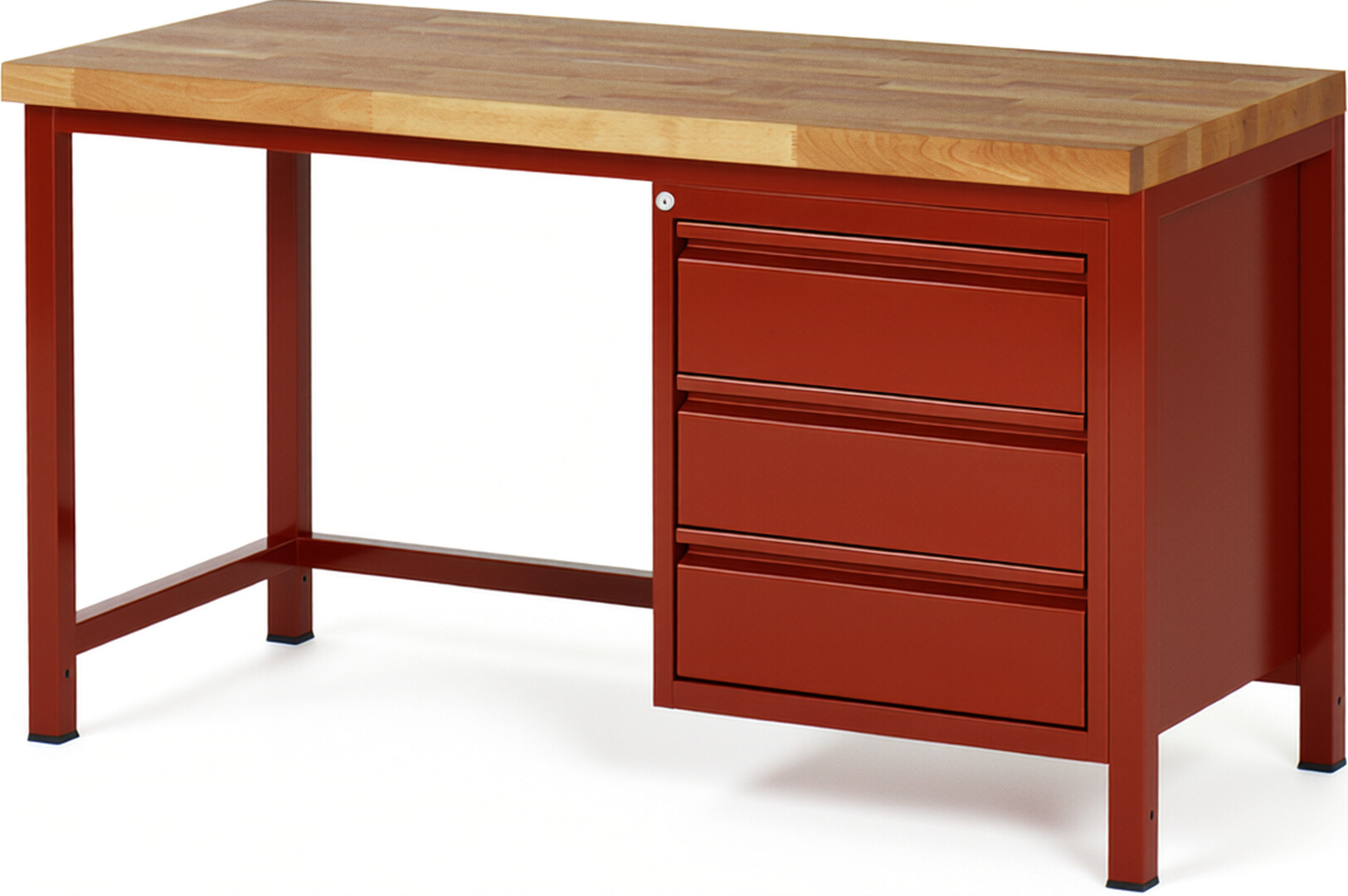 Werkbank rot, BxTxH 1500x700x840-1040 mm, Platte Buche 40 mm, 6 Schubladen: 3x90 mm, 3x150 mm, RAL 3000/3000