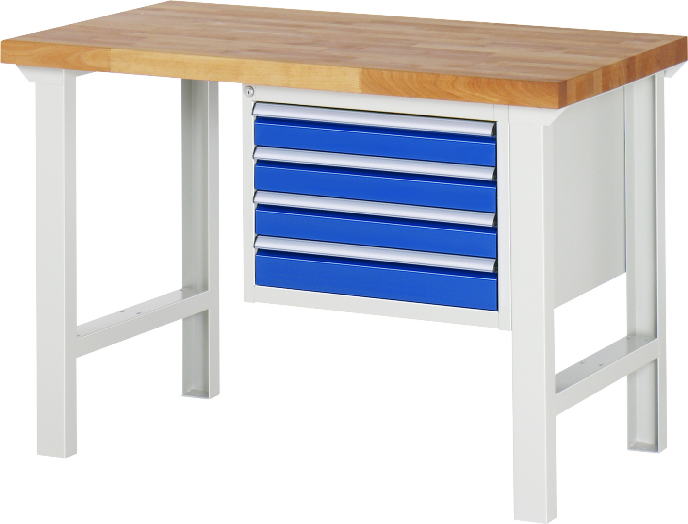 Werkbank Modell 7133 rot - schwarz, BxTxH 1250x700x840 mm,  Buche-Massiv Arbeitsplatte 40 mm,  4 Schubladen mit  Auszug 90 %