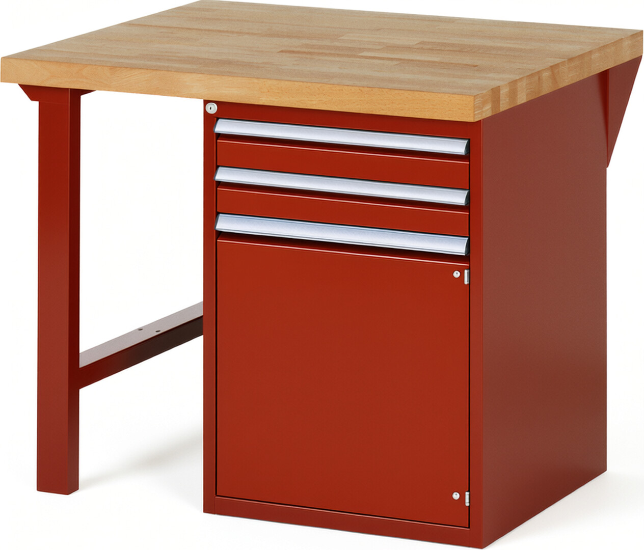 RAU Werkbank rot - Breite 100 cm - Tiefe 90 cm - Höhe 84 cm - Buche-Massiv Arbeitsplatte 40 mm