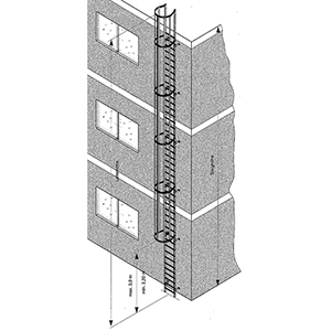 Einzügige Steigleiter, Leichtmetall eloxiert, Steighöhe bis 8500 mm, Leiterlänge inkl. Ausstiegsholm 9600 mm