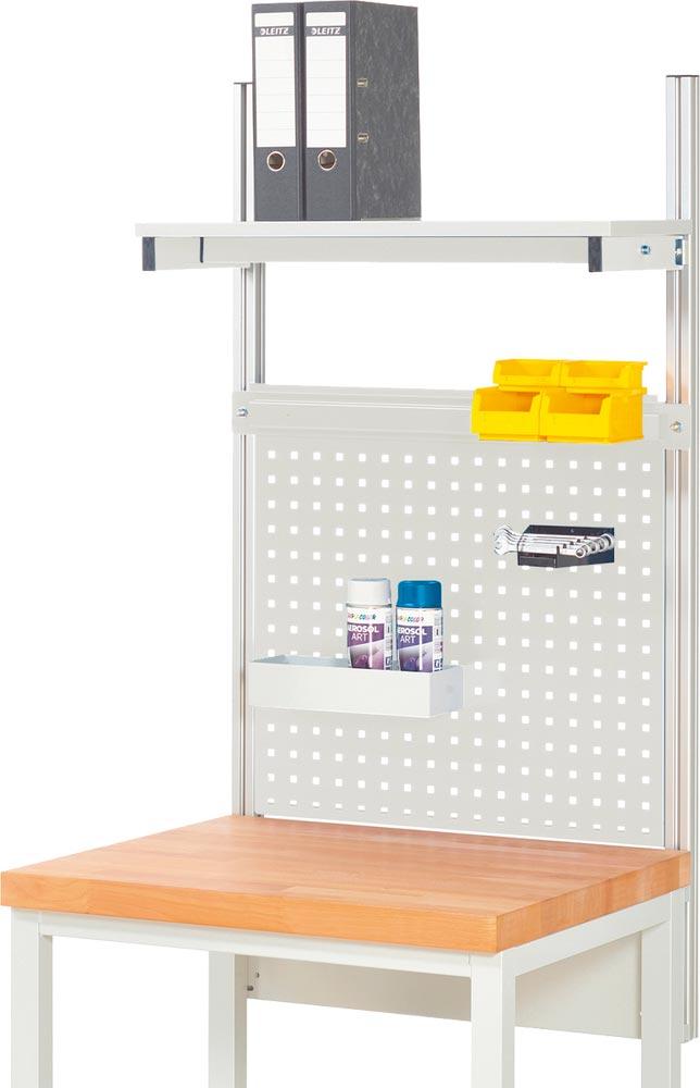 Aufbau für Werkbank B 750 mm mit Etagenbord, Lochplatte H 650 mm, Halteschiene, RAL 7035