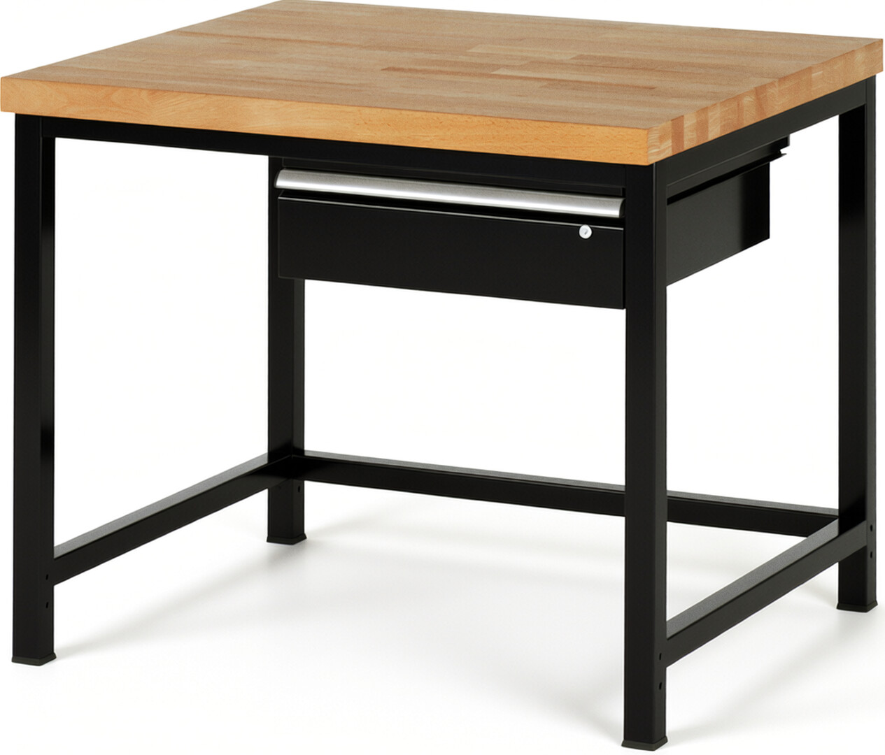 Werkbank Modell 8001 schwarz, BxTxH 1000x900x840-1040 mm,  Buche-Massiv Arbeitsplatte 40 mm,  1 Schublade mit  Auszug 90 %