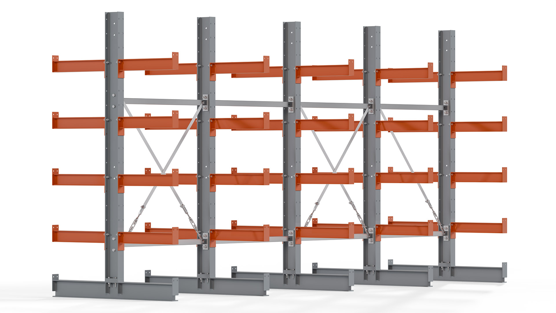 Kragarmregal KARL basic - lackiert - Breite: 400 cm - Höhe: 200 cm - Tiefe: 50 cm - Traglast je Kragarm: 870 kg - beidseitig