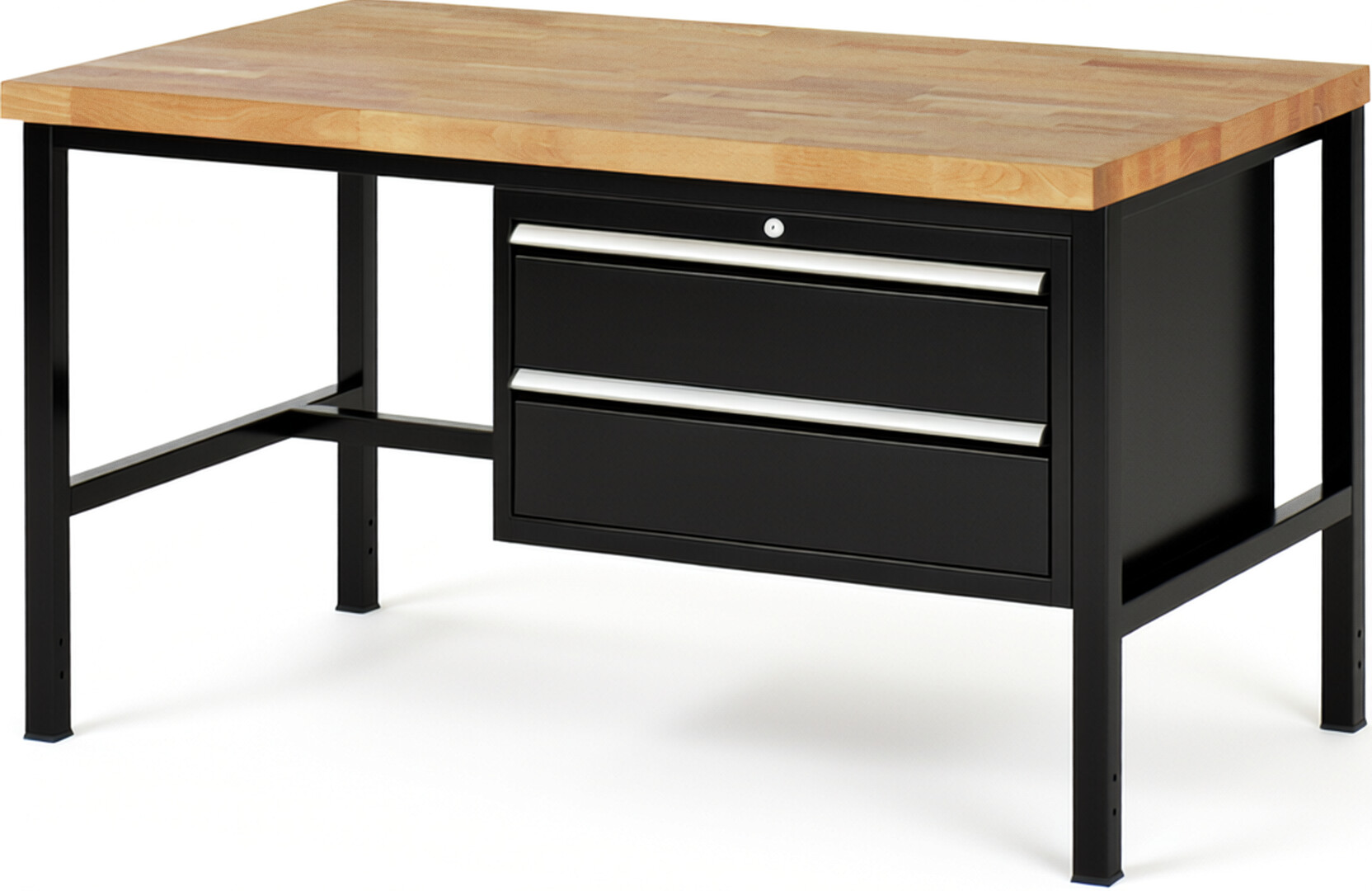 RAU Werkbank schwarz - Breite 150 cm - Tiefe 90 cm - Höhe 104 cm - Buche-Massiv Arbeitsplatte 40 mm