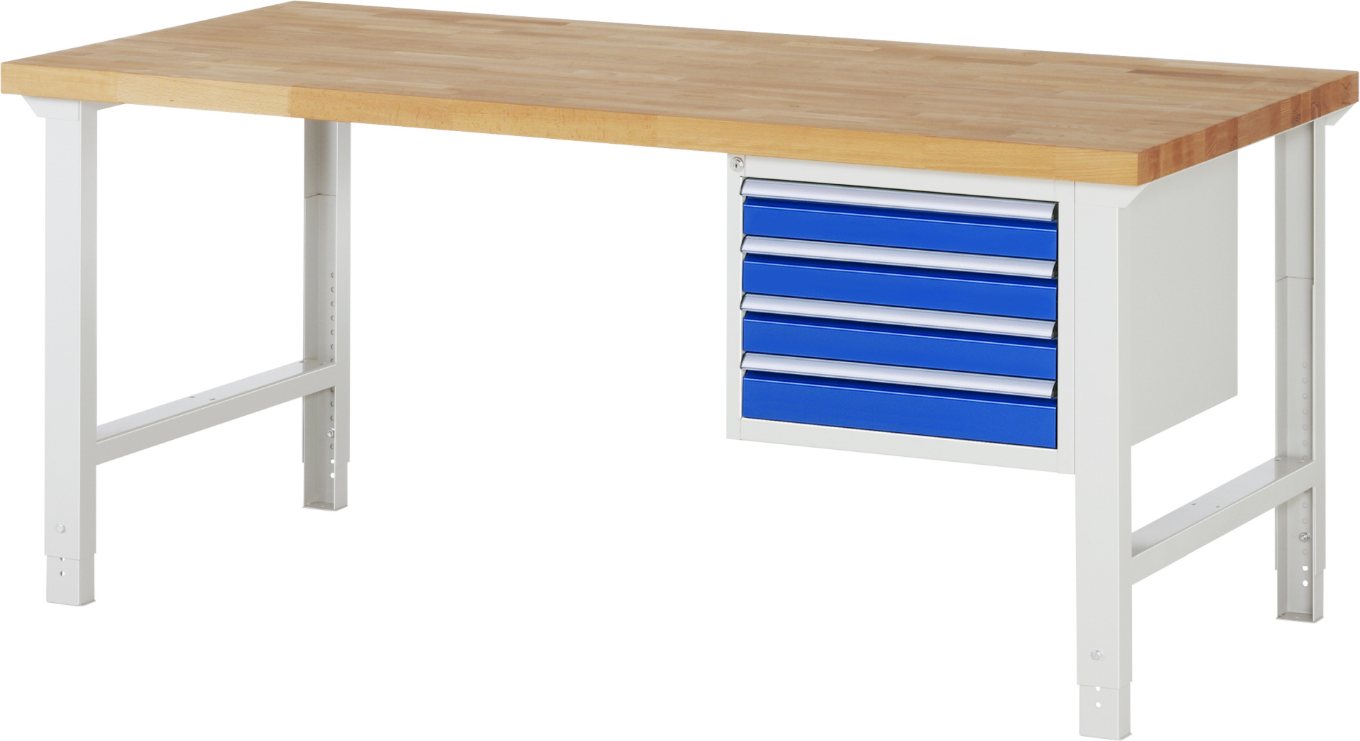 Werkbank Modell 7133 rot - schwarz, BxTxH 2000x900x790-1140 mm,  Buche-Massiv Arbeitsplatte 40 mm,  4 Schubladen mit  Auszug 90 %