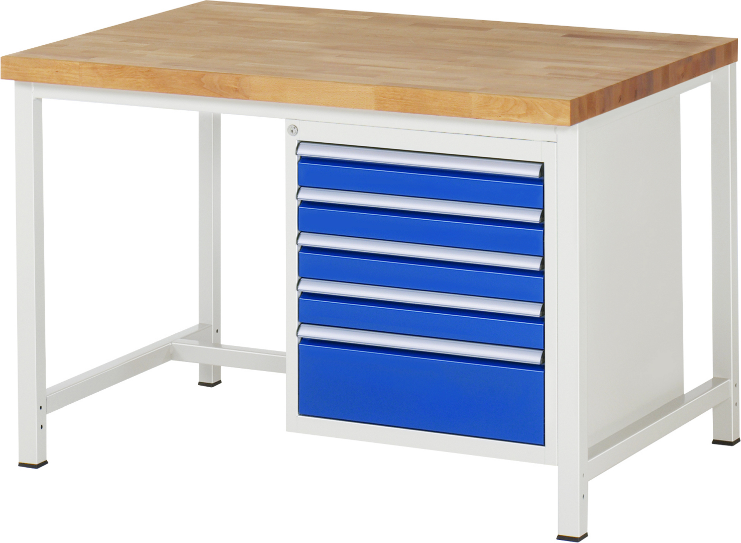 Werkbank Modell 8168 schwarz, BxTxH 1250x900x840-1040 mm,  Buche-Massiv Arbeitsplatte 40 mm,  5 Schubladen mit  Auszug 90 %