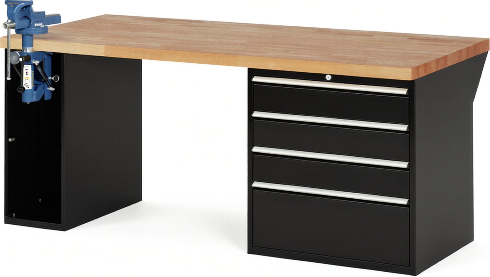 RAU Werkbank schwarz - Breite 200 cm - Tiefe 90 cm - Höhe 89 cm - Buche-Massiv Arbeitsplatte 40 mm