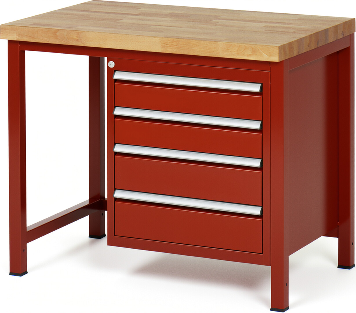 Werkbank Modell 8162 rot, BxTxH 1000x700x840-1040 mm,  Buche-Massiv Arbeitsplatte 40 mm,  4 Schubladen mit  Vollauszug 100 % und  SoftClosing